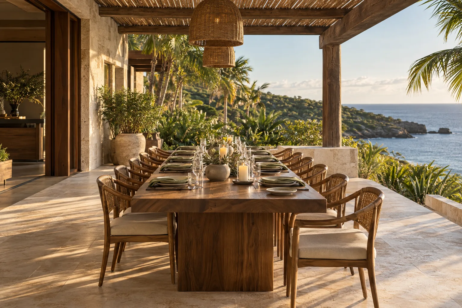Concepto de un comedor al aire libre preparado para un grupo privado